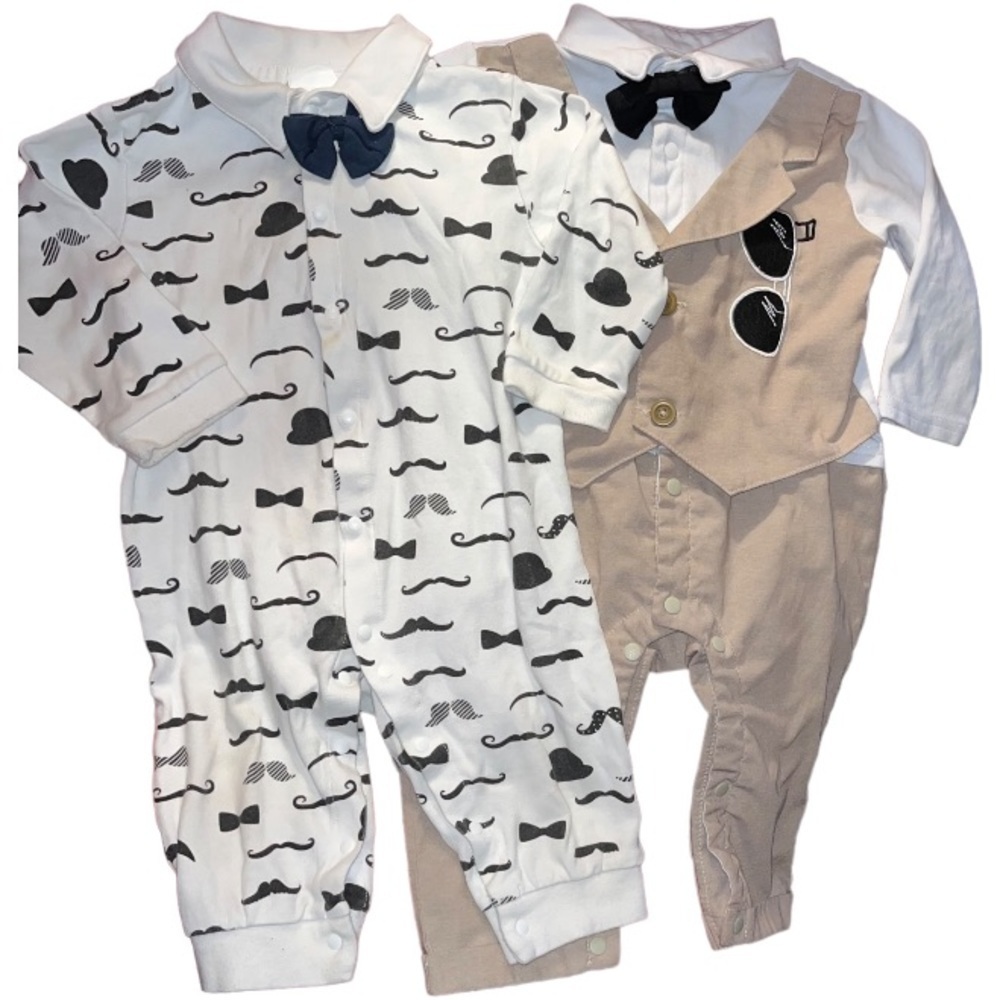 Mustache and bowler hat onesie and khaki suit with sunglasses size 86 (18-24mo)